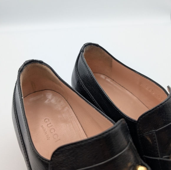 Gucci Horsebit Leather Loafers 36.5 Heeled Slip On Shoes Black - Picture 7 of 11